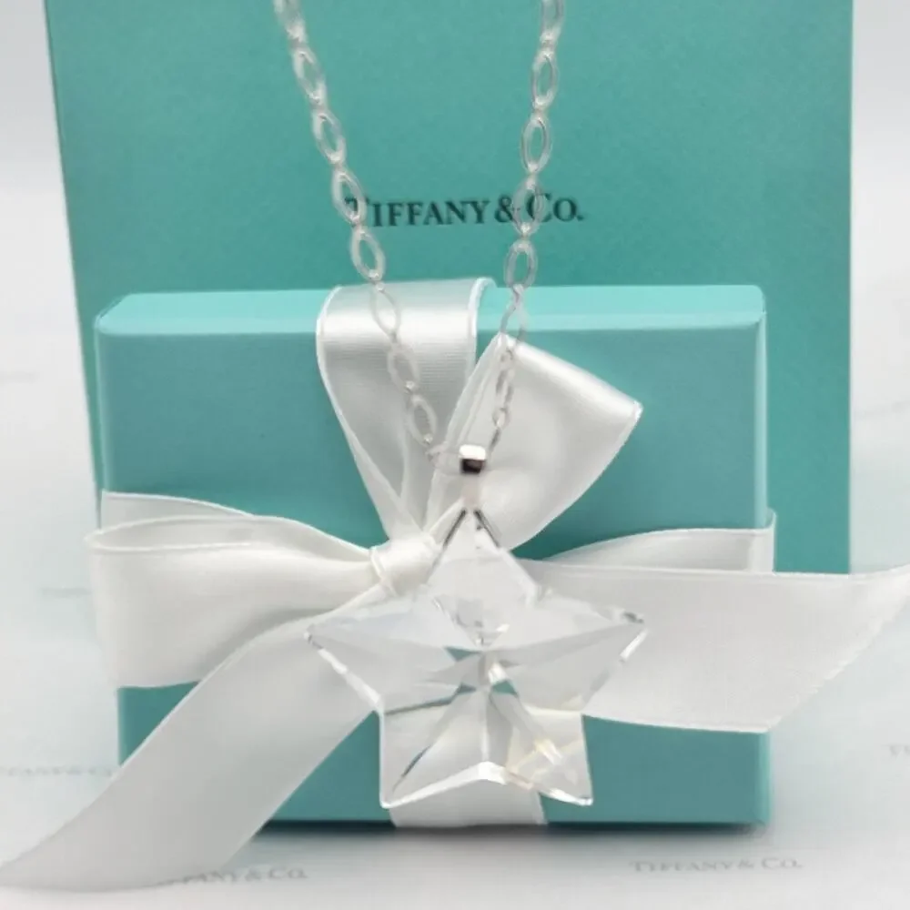 Tiffany & Co. Crystal Star Pendant Necklace Sterling Silver Chain Gift Box